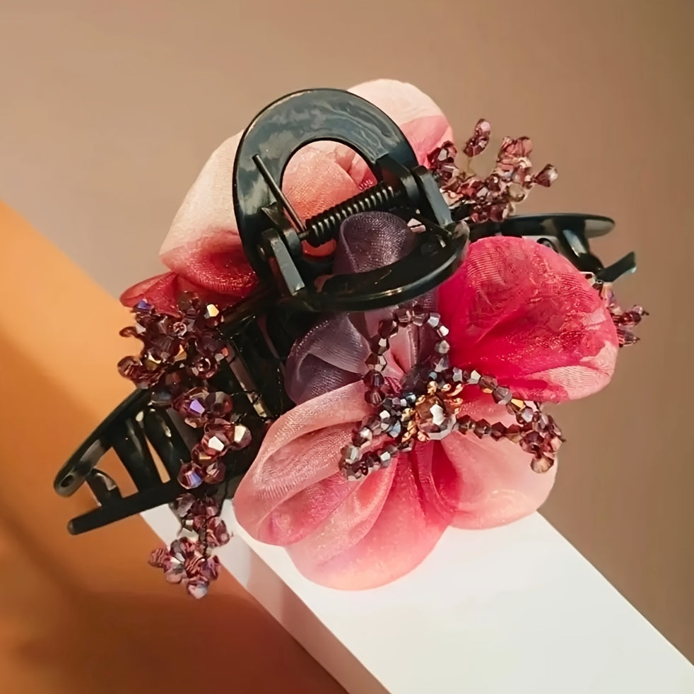 Large Elegant Hairpin with Red Flowers - Perfect Gift for Women's Day or Her - Chinese-Style