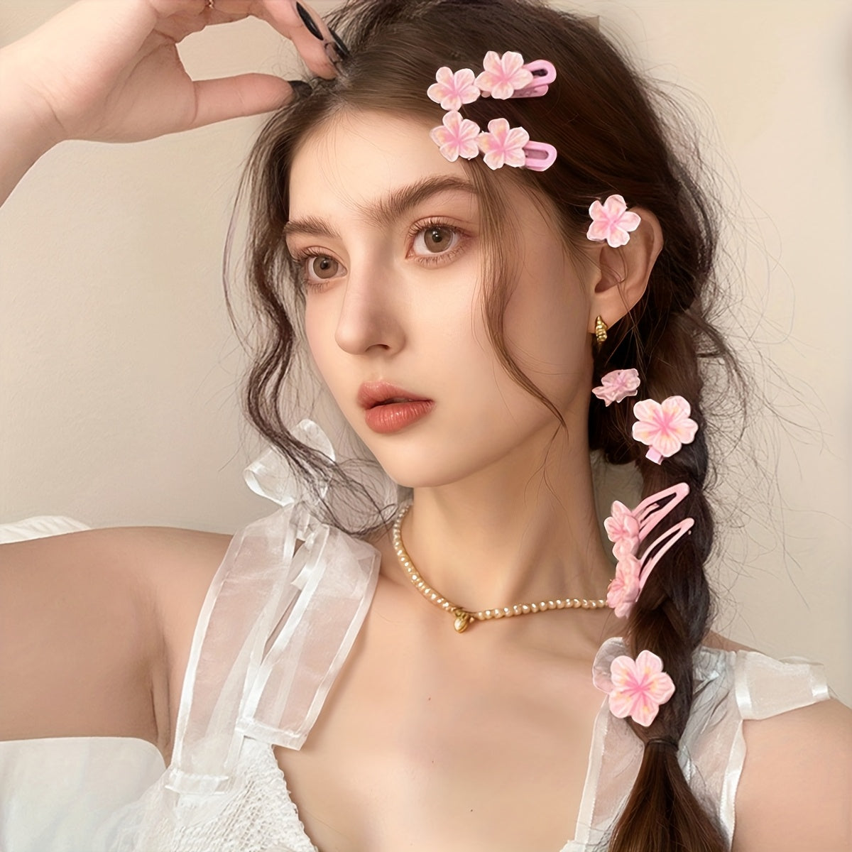 Women's Pink Cherry Blossom Hair Clip - Soft, Gentle, Wavy Edge Hair Ring, Headband, Hairpin for Daily Wear