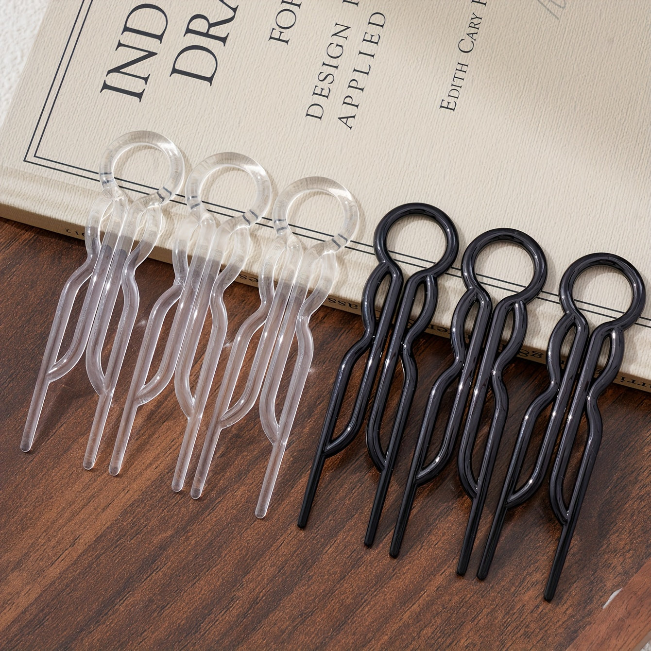 12pcs Black & Clear U-Shaped Hair Clips - Elegant Vintage Hairpins with Cut-Out Design for Women, Secure Hold for Bun Updos, Graduation Parties & Formal Events, Hair Clips for Styling, Sleek Modern Hairpins, Transparent Materials