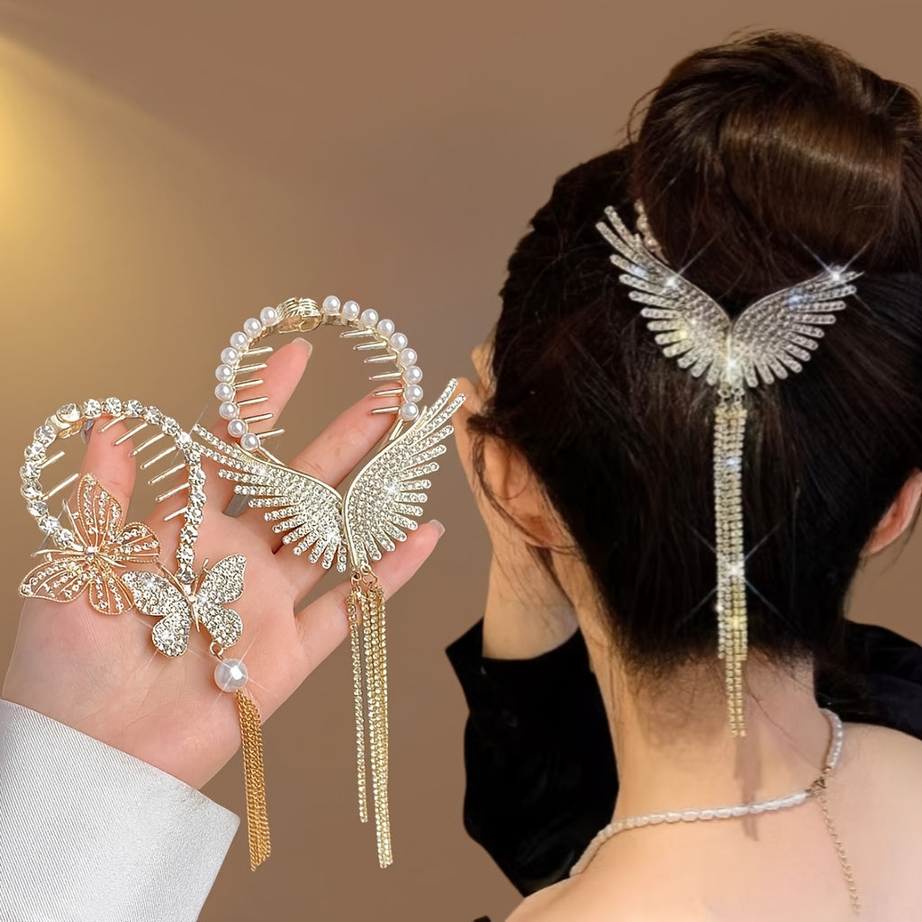 [4pcs Elegant Tassel Hair Clips] 4pcs Elegant Tassel Metal Hair Clips | Stylish and Delicate Hair Accessories for Daily Wear, Outings, Parties | Perfect Gift Headwear
