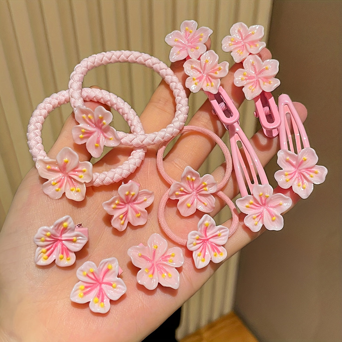 Women's Pink Cherry Blossom Hair Clip - Soft, Gentle, Wavy Edge Hair Ring, Headband, Hairpin for Daily Wear