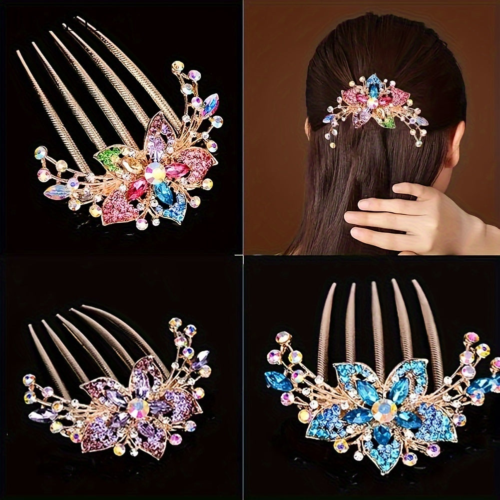 4pcs/set New Retro Hair Clips, Fashion Rhinestone Plastic Shiny Hair Combs for Women's Hairstyle Accessories Gift Set