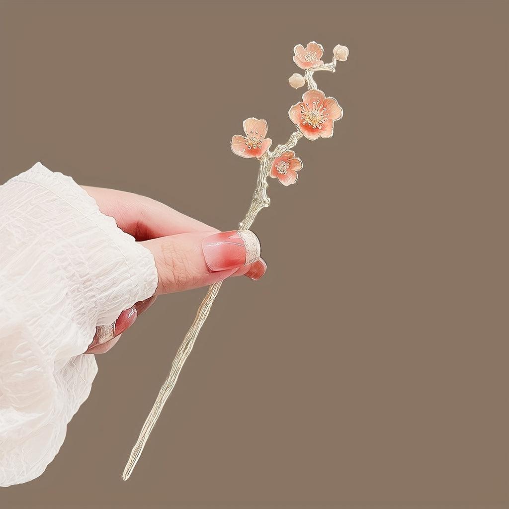 [1pc Elegant Hairpin] 1pc Elegant Cherry Blossom Hairpin | Japanese Alloy Metal Hair Clip with Pink Floral Design | Perfect for Women’s Updos, Hanfu Styling & Formal Occasions