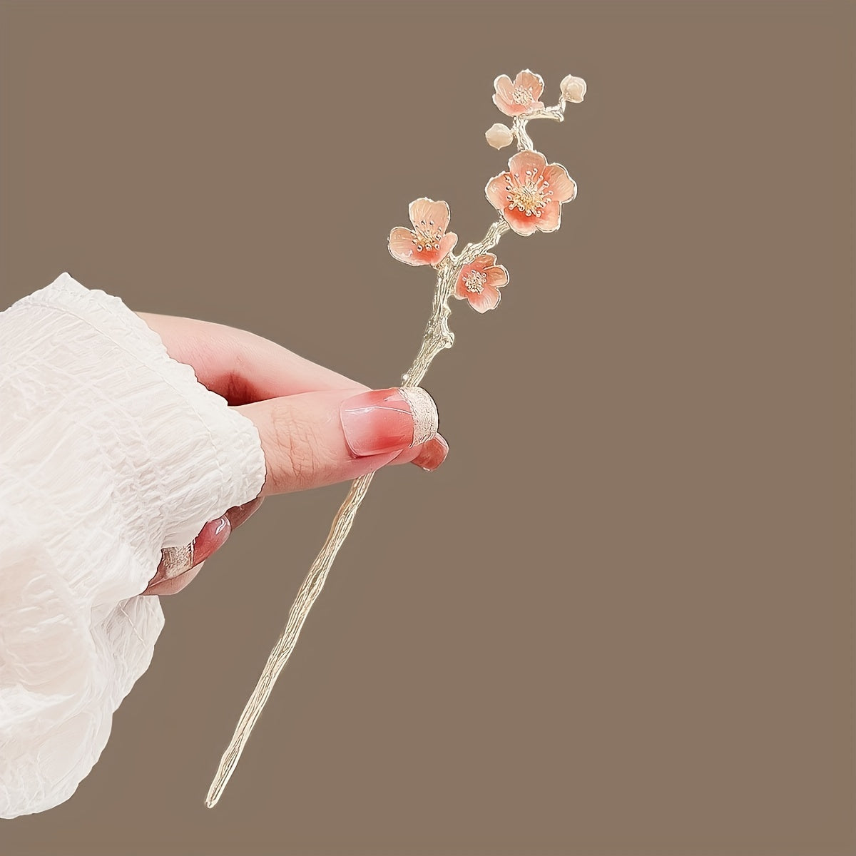 [1pc Elegant Hairpin] 1pc Elegant Cherry Blossom Hairpin | Japanese Alloy Metal Hair Clip with Pink Floral Design | Perfect for Women’s Updos, Hanfu Styling & Formal Occasions