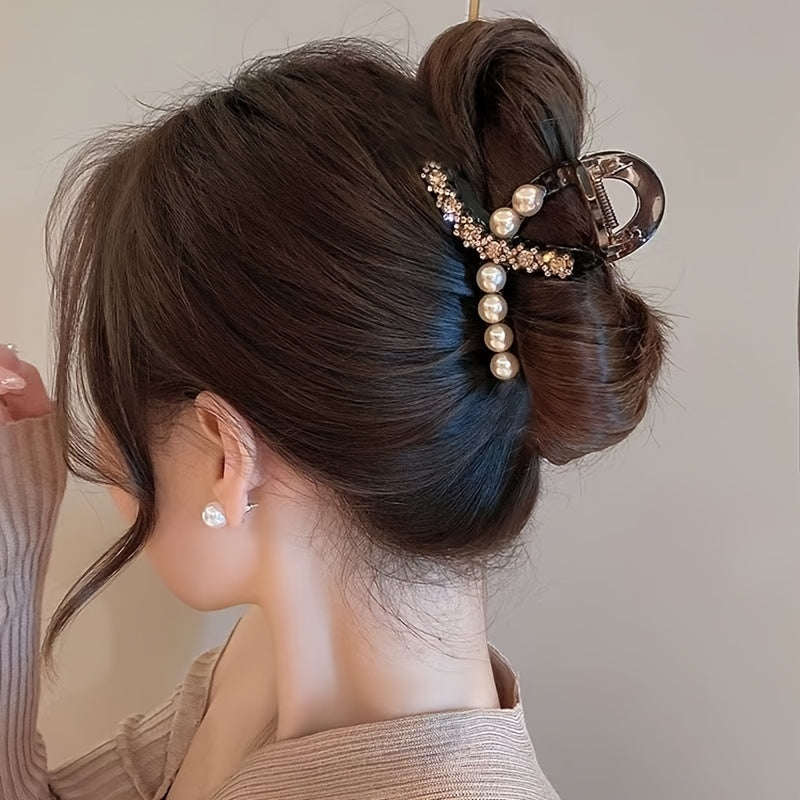 [Elegant Hairpins] 4pcs Elegant Premium Hairpins with Pearl & Crystal Accents | Stylish Updo Accessories for Women, Plastic Material, Perfect for Formal Events and Parties