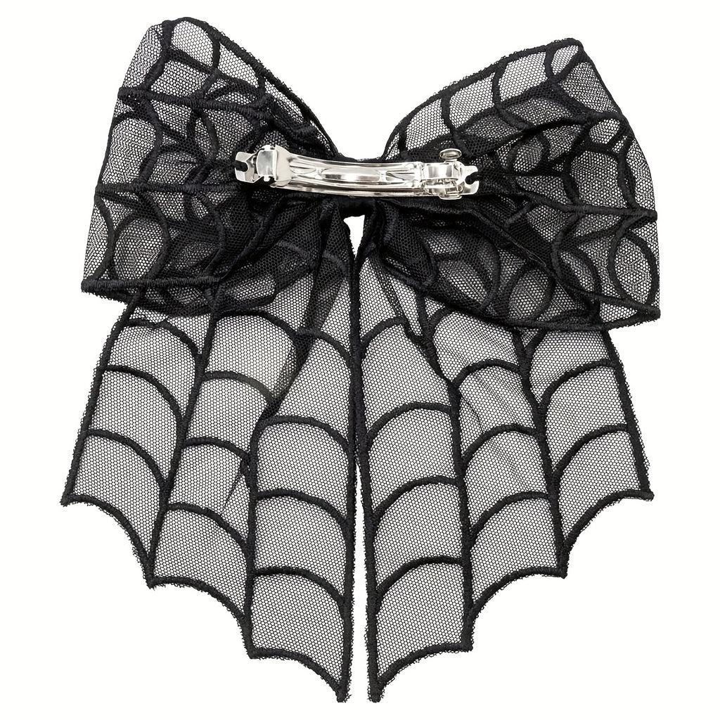 1pc Gothic Punk Spider Web Bow Hair Clip - Women'S Black Lace Halloween Hair Accessory, Vintage Everyday Hairpin with Intricate Design, Durable Hair Accessory, Perfect Halloween Gift, Halloween Hair Accessories, Themed Event Accessory, Punk Style Hairpin,