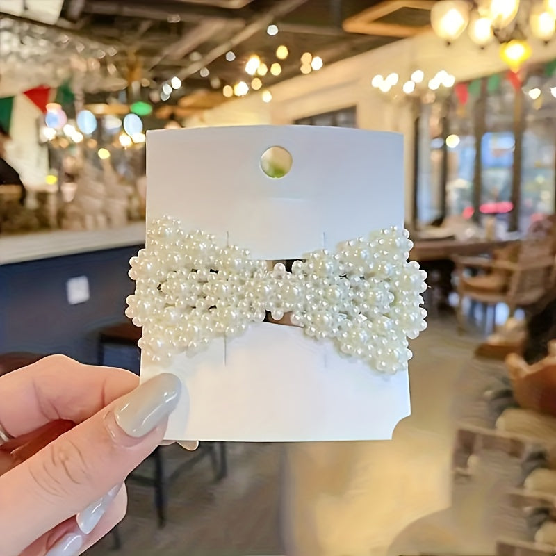Set of 50 Elegant Pearl Bow Hair Clips, French-Style Hair Accessories, Exquisite Korean-Style Side Tassel Clips, Plastic Duckbill Clips, Fashionable Accessories (Styles May Vary).