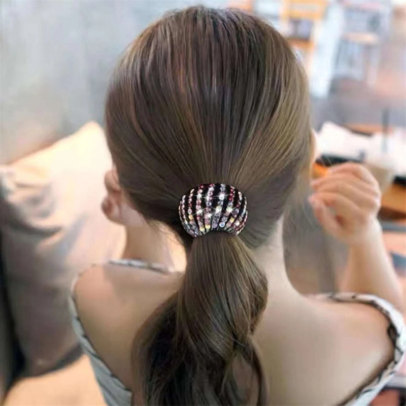 2pcs/set Random Color Rhinestone Bird'S Nest Hair Clip Bun Hairpin Women'S Rhinestone Bun Ponytail Clip Hairpin Hair Accessories