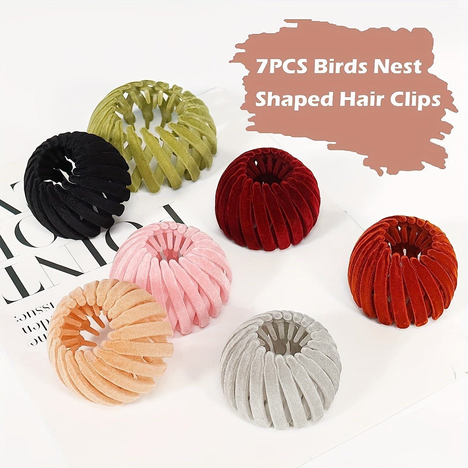 [Velvet | Magic] 7pcs Velvet Magic Hair Clip | Women's Expandable Bird Nest Ponytail Holder | Lazy Bun Fixing Pinned Up Hair Styler Hair Accessory