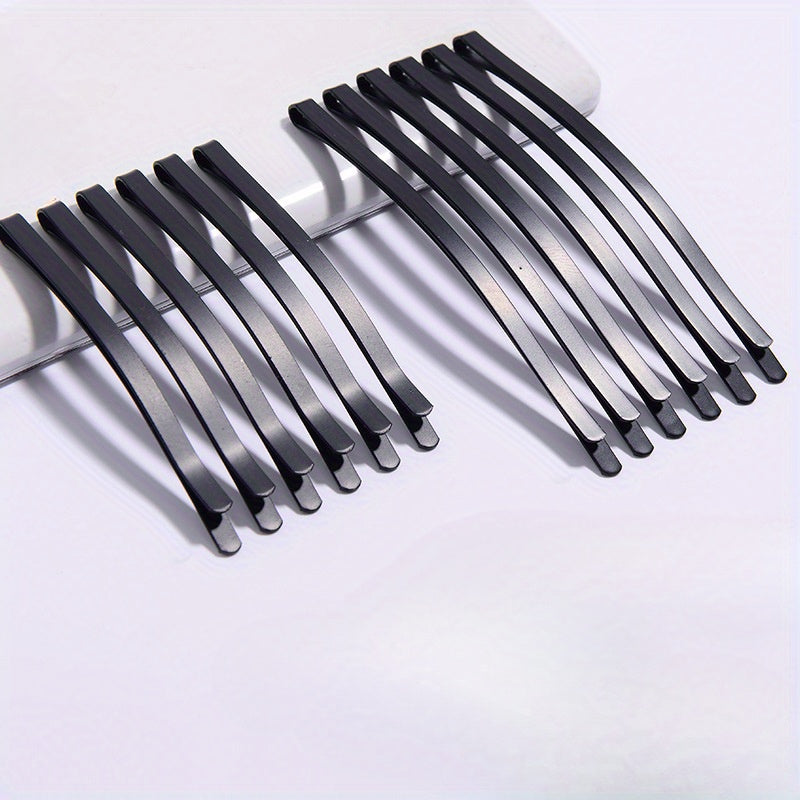 20Pcs Black Hair Clips Set, Minimalist Metal Hairpins for Women, Solid Color Arc-Shaped Bobby Pins, Fashion Hair Accessories for Styling and Sectioning, Suitable for All Hair Types, Age 14+