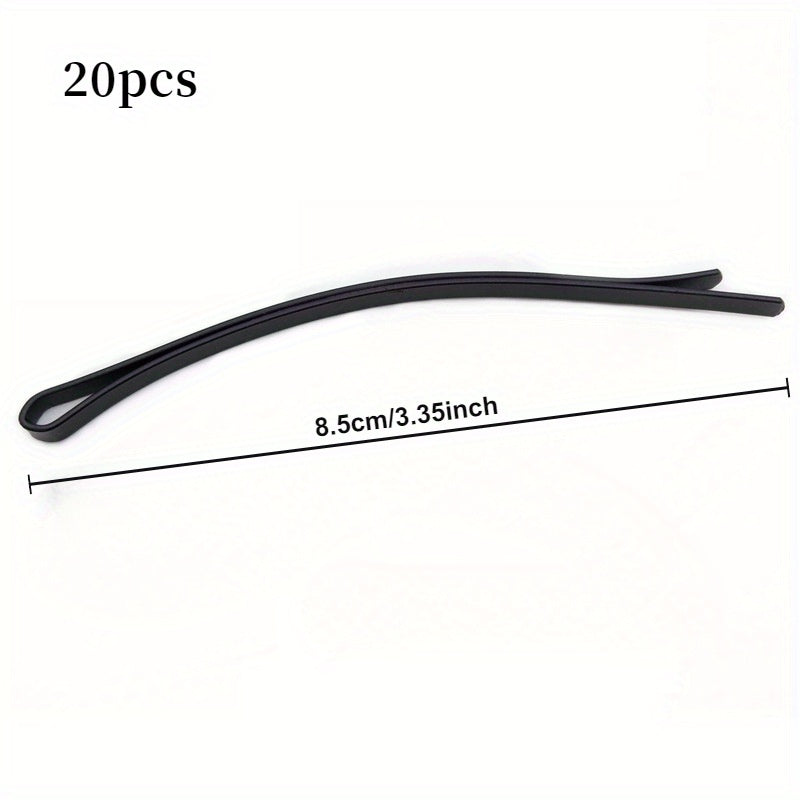 20Pcs Black Hair Clips Set, Minimalist Metal Hairpins for Women, Solid Color Arc-Shaped Bobby Pins, Fashion Hair Accessories for Styling and Sectioning, Suitable for All Hair Types, Age 14+