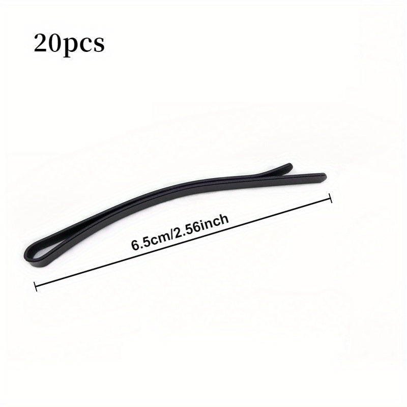 20Pcs Black Hair Clips Set, Minimalist Metal Hairpins for Women, Solid Color Arc-Shaped Bobby Pins, Fashion Hair Accessories for Styling and Sectioning, Suitable for All Hair Types, Age 14+