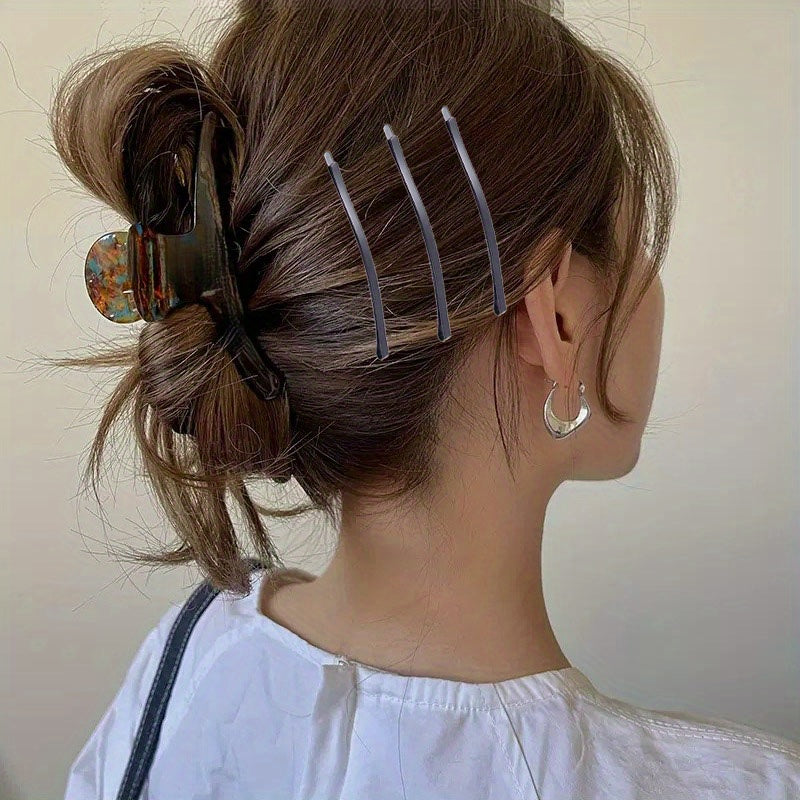 20Pcs Black Hair Clips Set, Minimalist Metal Hairpins for Women, Solid Color Arc-Shaped Bobby Pins, Fashion Hair Accessories for Styling and Sectioning, Suitable for All Hair Types, Age 14+