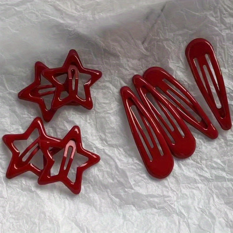 8pcs Festive Christmas-Themed Red Star & Snowflake Hairpins - Versatile Resin Pins for Bangs & Messy Hair, Perfect Gift for Girls, Stylish Holiday Accessory|Festive Hair Accessory|Durable Hairpin