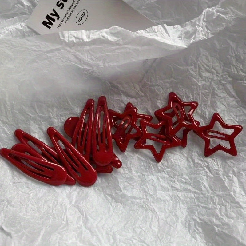 8pcs Festive Christmas-Themed Red Star & Snowflake Hairpins - Versatile Resin Pins for Bangs & Messy Hair, Perfect Gift for Girls, Stylish Holiday Accessory|Festive Hair Accessory|Durable Hairpin