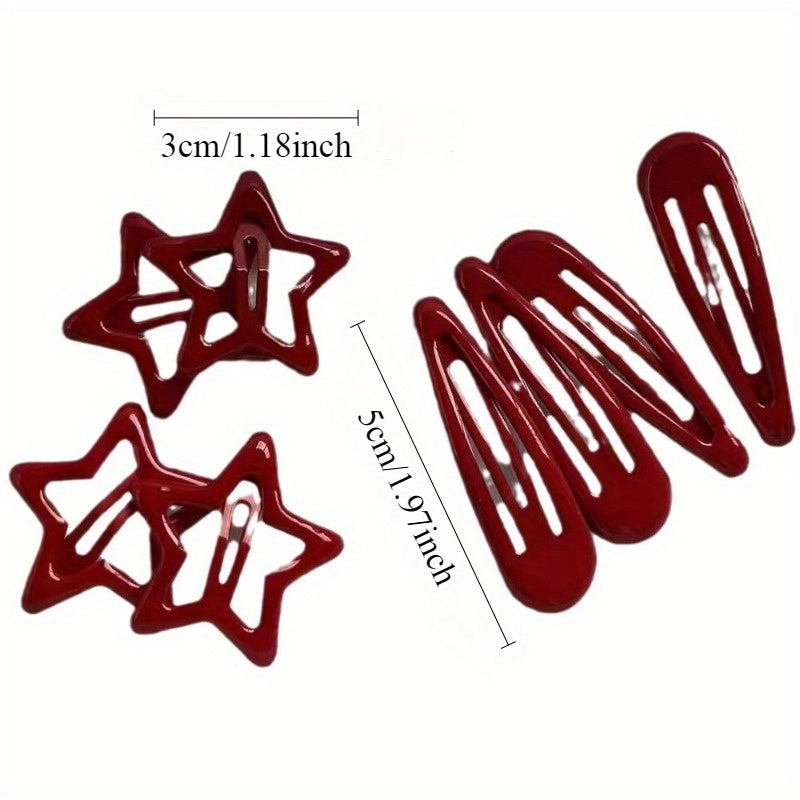 8pcs Festive Christmas-Themed Red Star & Snowflake Hairpins - Versatile Resin Pins for Bangs & Messy Hair, Perfect Gift for Girls, Stylish Holiday Accessory|Festive Hair Accessory|Durable Hairpin