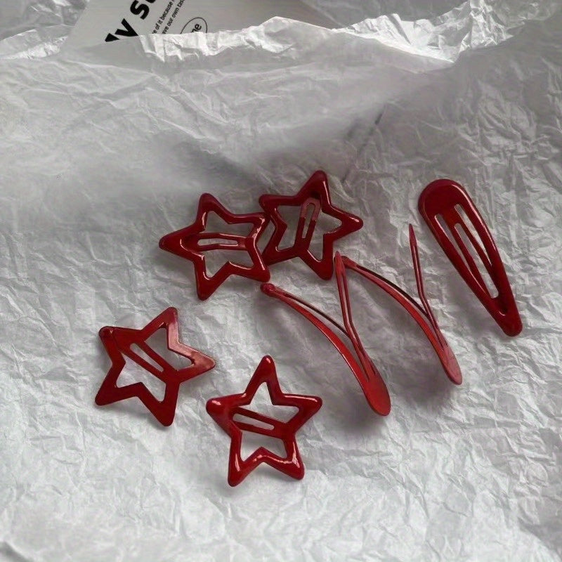 8pcs Festive Christmas-Themed Red Star & Snowflake Hairpins - Versatile Resin Pins for Bangs & Messy Hair, Perfect Gift for Girls, Stylish Holiday Accessory|Festive Hair Accessory|Durable Hairpin