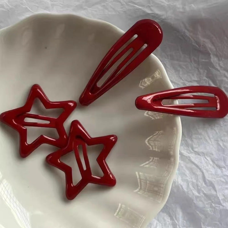 8pcs Festive Christmas-Themed Red Star & Snowflake Hairpins - Versatile Resin Pins for Bangs & Messy Hair, Perfect Gift for Girls, Stylish Holiday Accessory|Festive Hair Accessory|Durable Hairpin