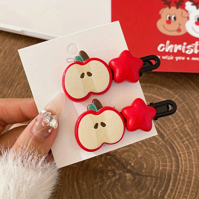 [4/10pcs Cute Hair Clip] 4/10pcs Sweet and Cute Hair Clip | Apple Pentagram Stars Hair Accessories, Side Bang Duckbill Hairpin, Woman Headdress