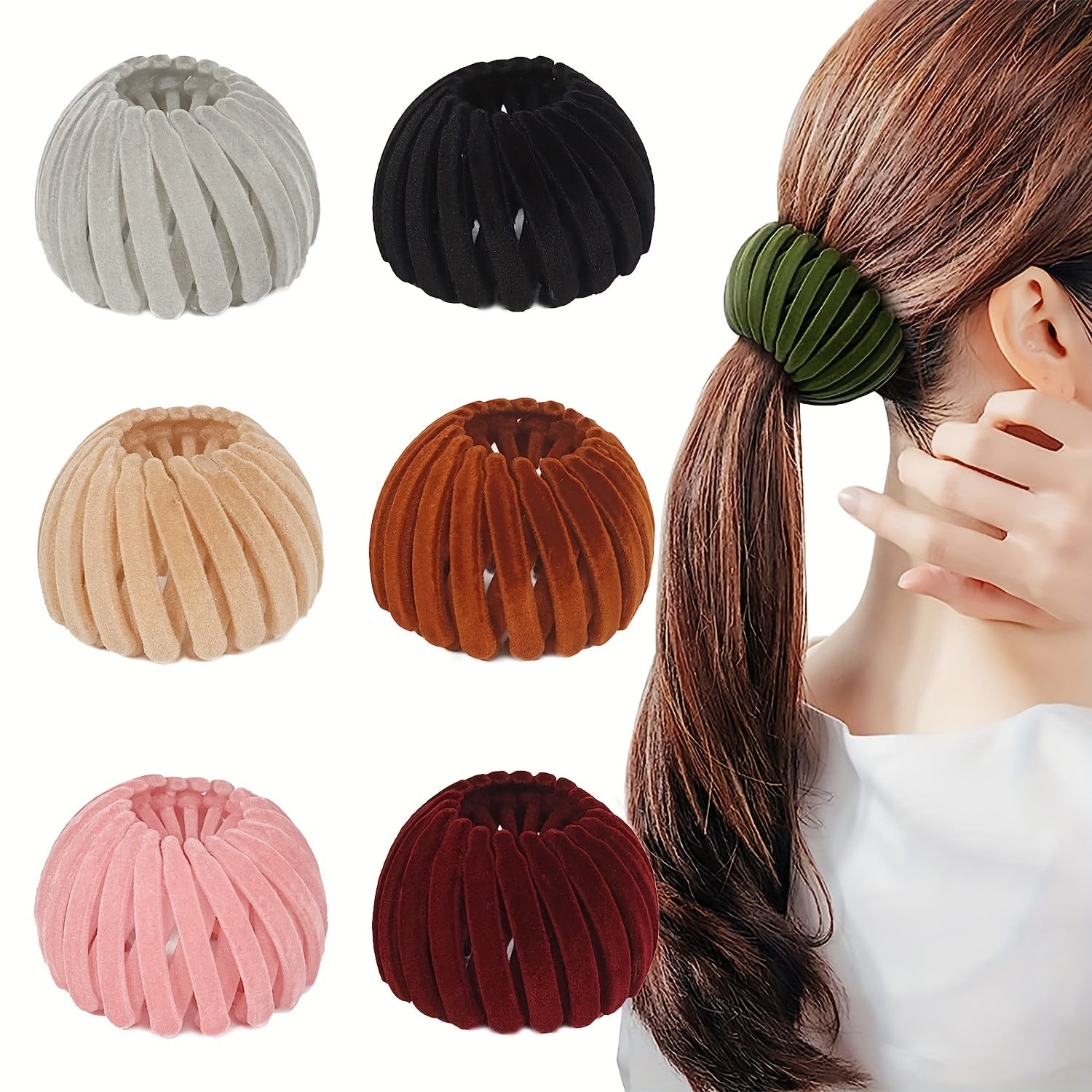 [Velvet | Magic] 7pcs Velvet Magic Hair Clip | Women's Expandable Bird Nest Ponytail Holder | Lazy Bun Fixing Pinned Up Hair Styler Hair Accessory
