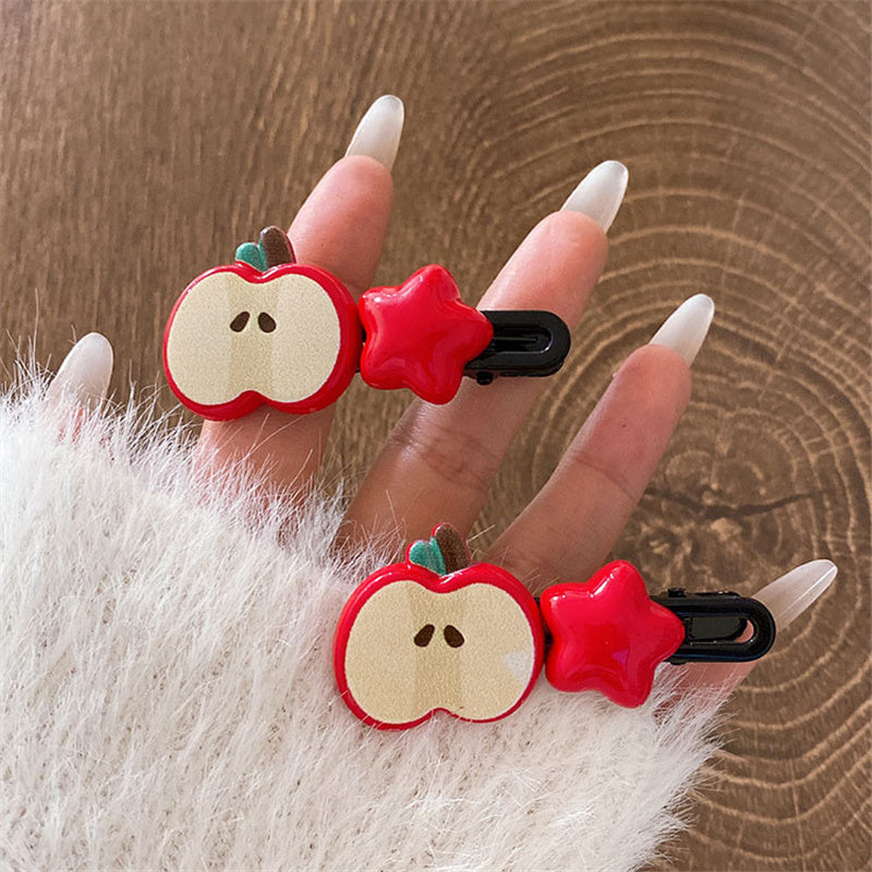 [4/10pcs Cute Hair Clip] 4/10pcs Sweet and Cute Hair Clip | Apple Pentagram Stars Hair Accessories, Side Bang Duckbill Hairpin, Woman Headdress