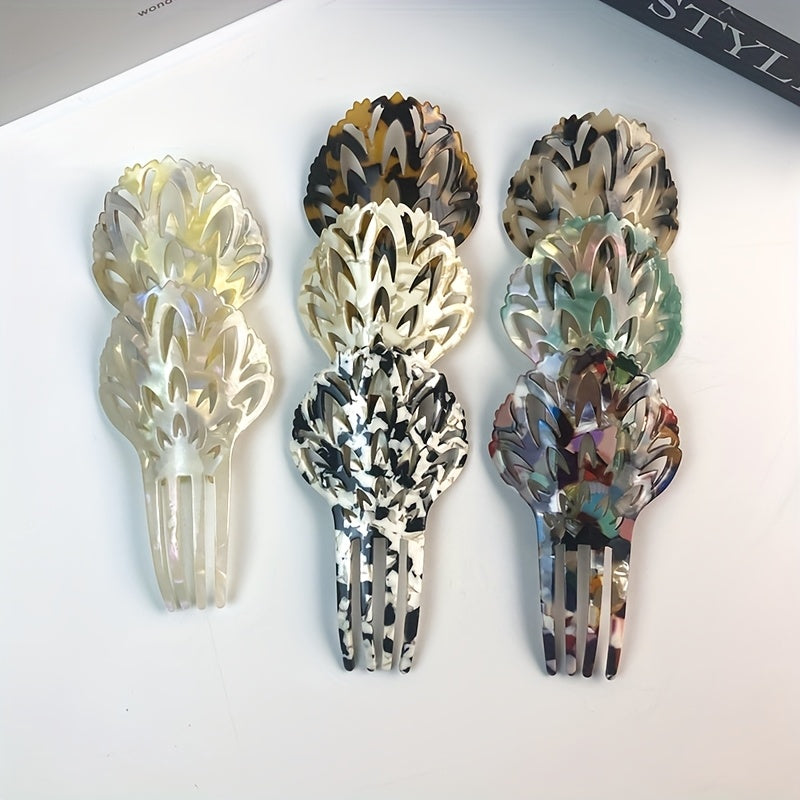 8pcs Set of Acetate Leopard Print Four-Prong Hairpins, Creative Chinese Style Hanfu Costume Accessories, Elegant Head Combs and Hairpins