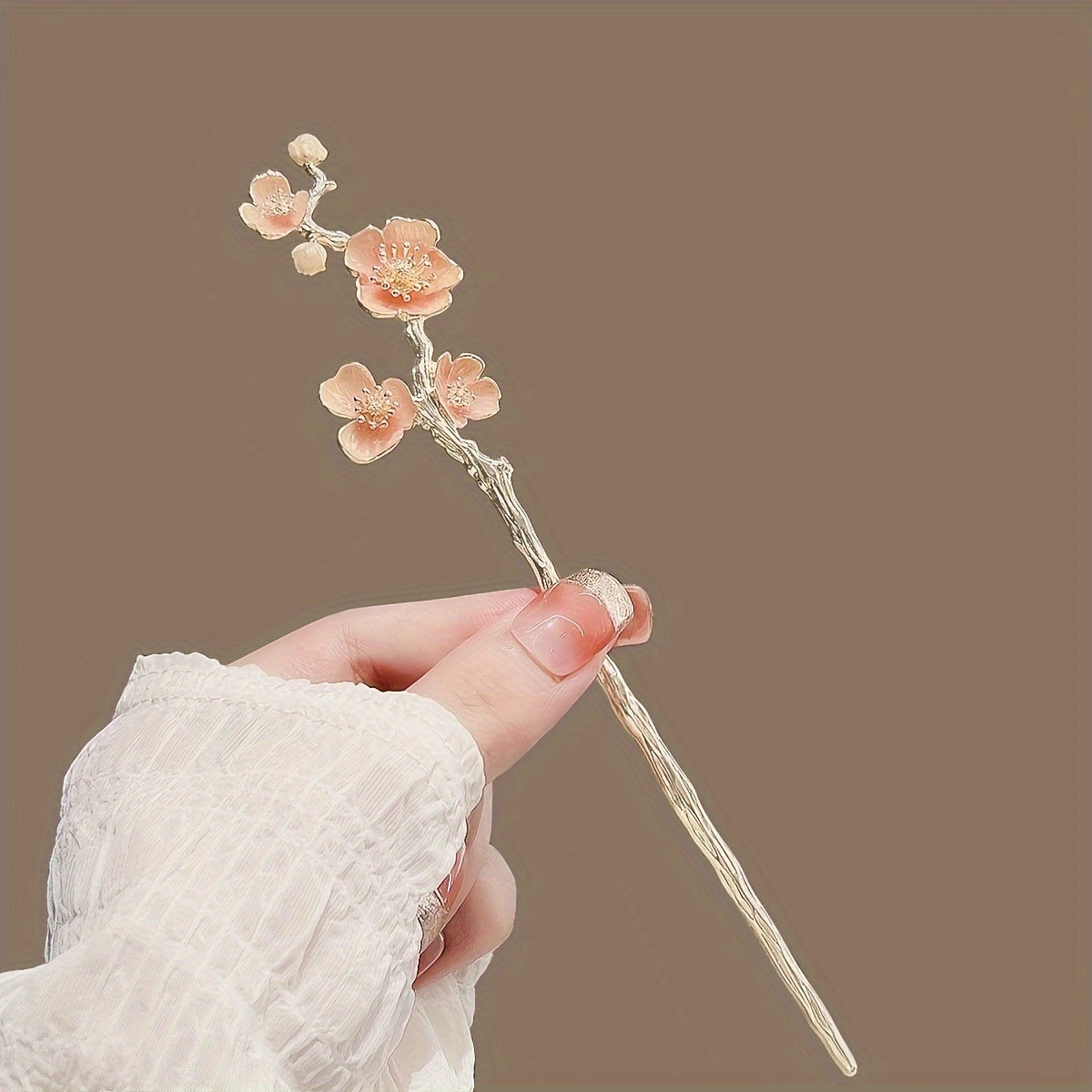 [1pc Elegant Hairpin] 1pc Elegant Cherry Blossom Hairpin | Japanese Alloy Metal Hair Clip with Pink Floral Design | Perfect for Women’s Updos, Hanfu Styling & Formal Occasions