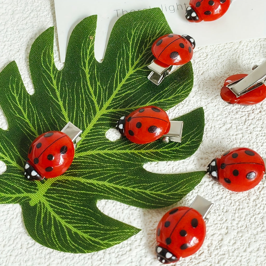 Ladybug Hair Clips | 6pcs set | red anti slip | insect hair accessories, back to school headwear | daily holiday parties, travel | Eid al Fitr, ladies