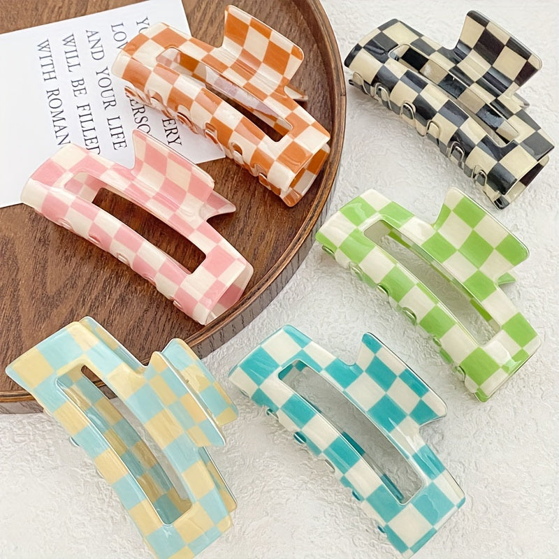 [Sweet Hair Clip] 6pcs Sweet Dopamine Women's Hair Clip | Checkerboard Square Hair Accessory for Vacation, Leisure, Daily Commuting, Perfect for Thanksgiving