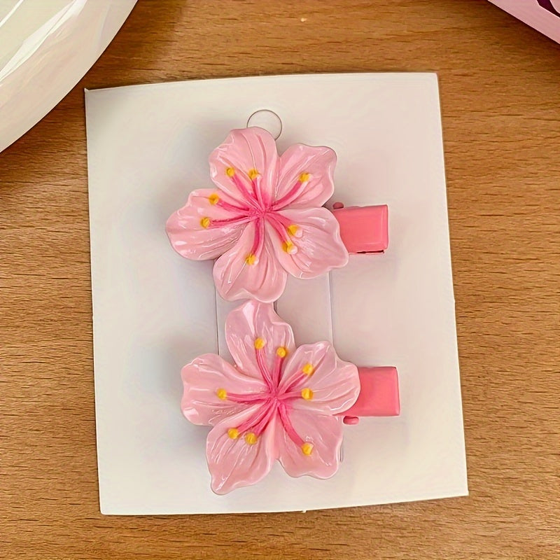 Women's Pink Cherry Blossom Hair Clip - Soft, Gentle, Wavy Edge Hair Ring, Headband, Hairpin for Daily Wear