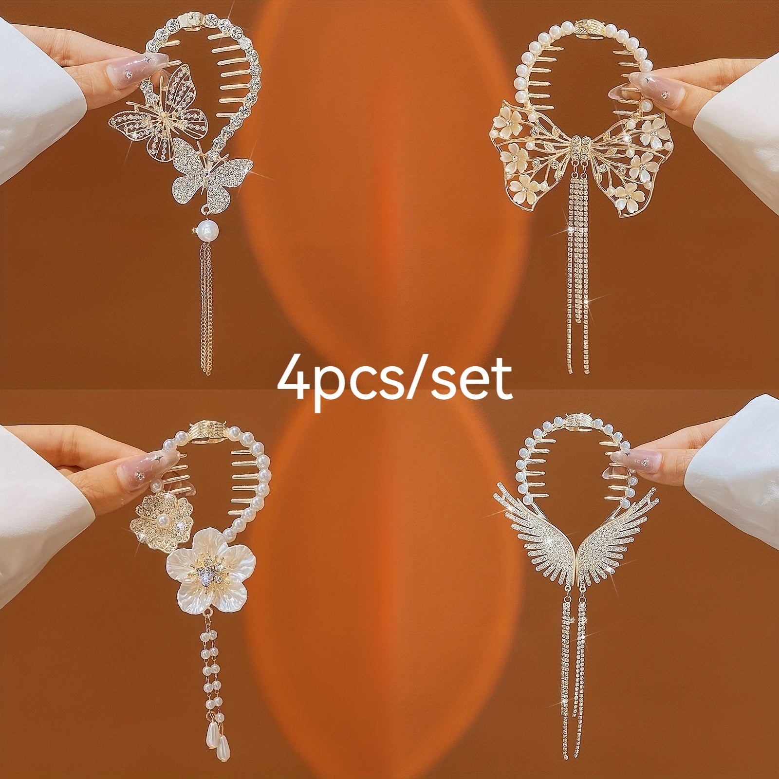 [4pcs Elegant Tassel Hair Clips] 4pcs Elegant Tassel Metal Hair Clips | Stylish and Delicate Hair Accessories for Daily Wear, Outings, Parties | Perfect Gift Headwear