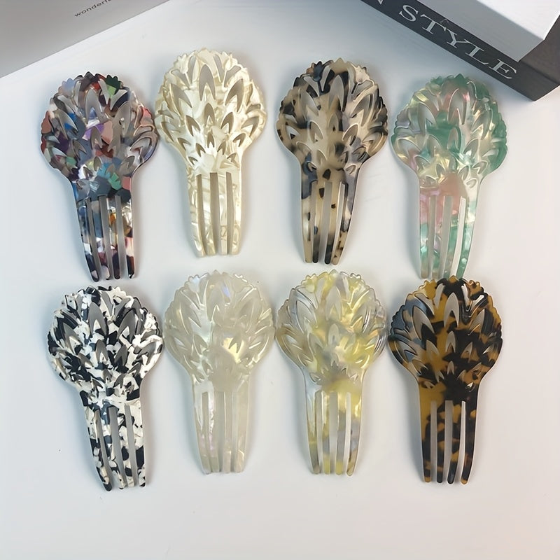 8pcs Set of Acetate Leopard Print Four-Prong Hairpins, Creative Chinese Style Hanfu Costume Accessories, Elegant Head Combs and Hairpins