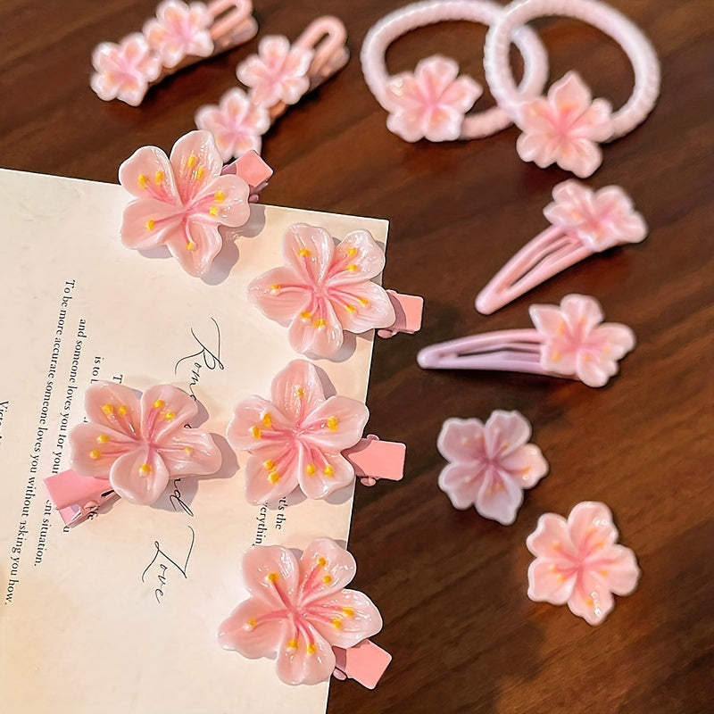 Women's Pink Cherry Blossom Hair Clip - Soft, Gentle, Wavy Edge Hair Ring, Headband, Hairpin for Daily Wear