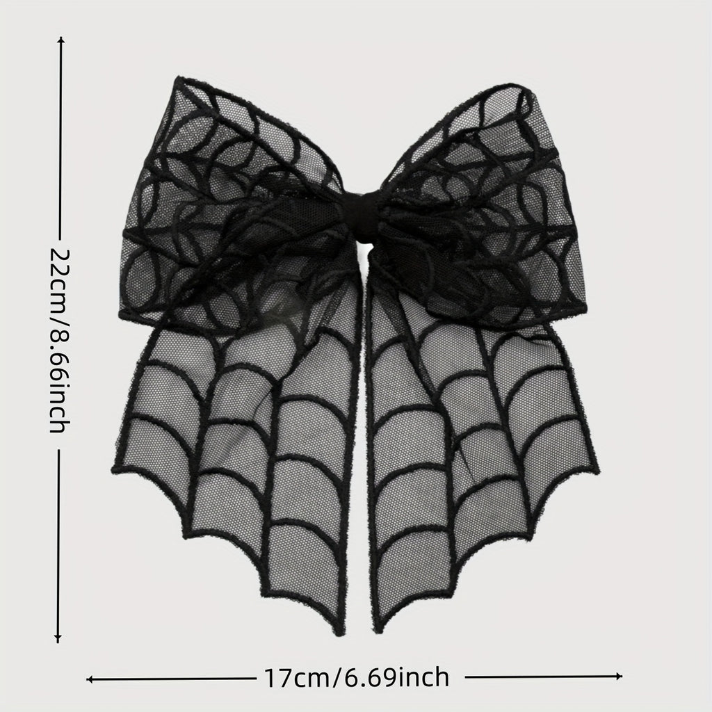 1pc Gothic Punk Spider Web Bow Hair Clip - Women'S Black Lace Halloween Hair Accessory, Vintage Everyday Hairpin with Intricate Design, Durable Hair Accessory, Perfect Halloween Gift, Halloween Hair Accessories, Themed Event Accessory, Punk Style Hairpin,