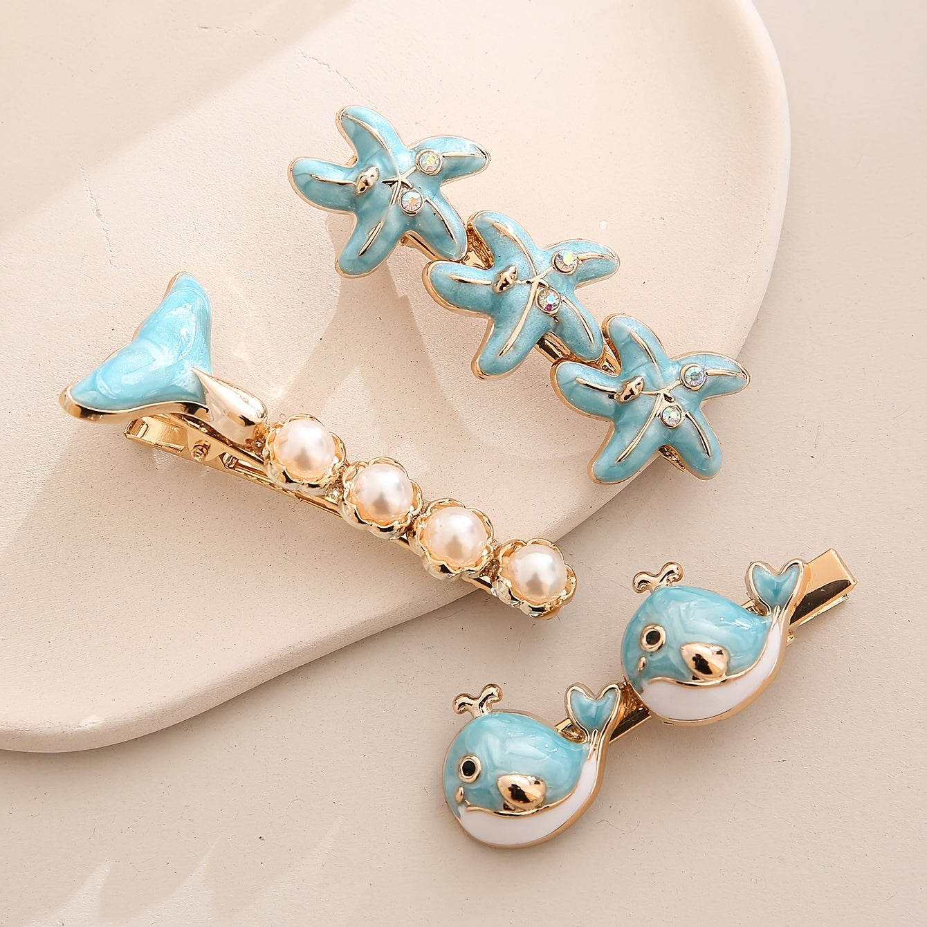 [Cartoon Hairpin For Women] Beach Starfish Shell Cartoon Hairpin Original Fashion Handmade Metal Hairpin Hair Accessories For Women