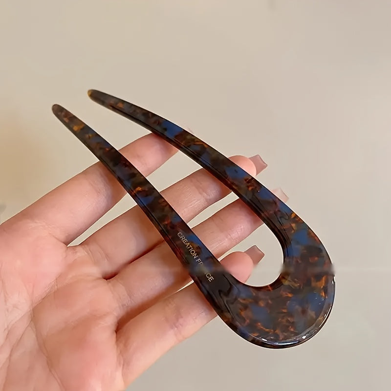 3pcs, Vintage Style Women's Retro Acetate Fiber U-Shaped Hair Fork Pins Barrettes For Normal & Curly Hair - 5 Colors