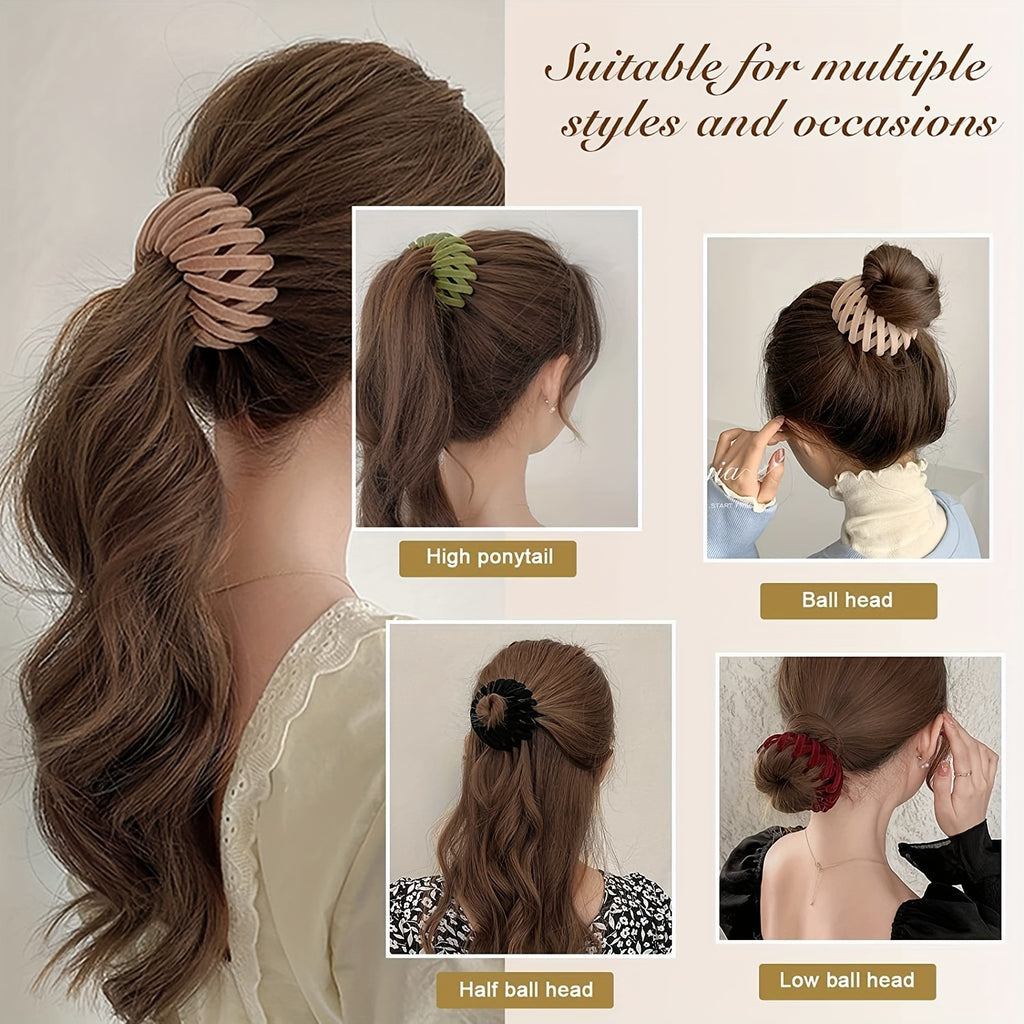 [Velvet | Magic] 7pcs Velvet Magic Hair Clip | Women's Expandable Bird Nest Ponytail Holder | Lazy Bun Fixing Pinned Up Hair Styler Hair Accessory