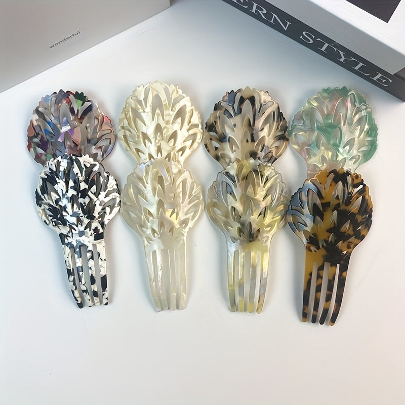 8pcs Set of Acetate Leopard Print Four-Prong Hairpins, Creative Chinese Style Hanfu Costume Accessories, Elegant Head Combs and Hairpins