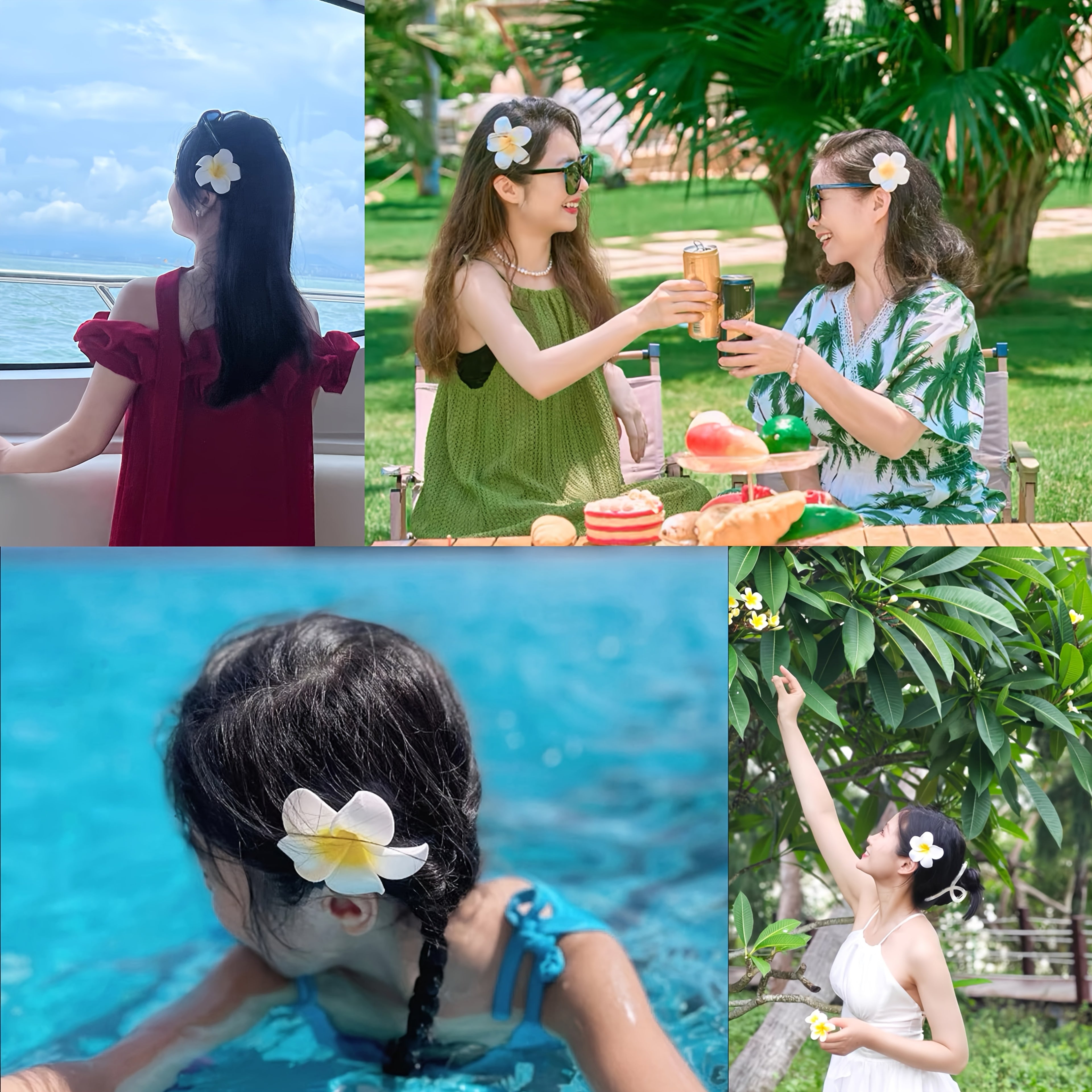 [Bohemian Hair Clips] 16-Pack Colorful Bohemian Style Hawaiian Floral Hair Clips, PVC Flower Hairpins for Women and Girls | Beach Vacation Accessory, Valentine's Day Gift, Assorted Flower Shapes