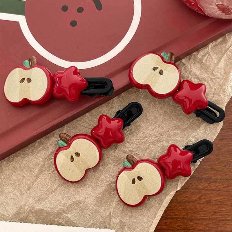 [4/10pcs Cute Hair Clip] 4/10pcs Sweet and Cute Hair Clip | Apple Pentagram Stars Hair Accessories, Side Bang Duckbill Hairpin, Woman Headdress
