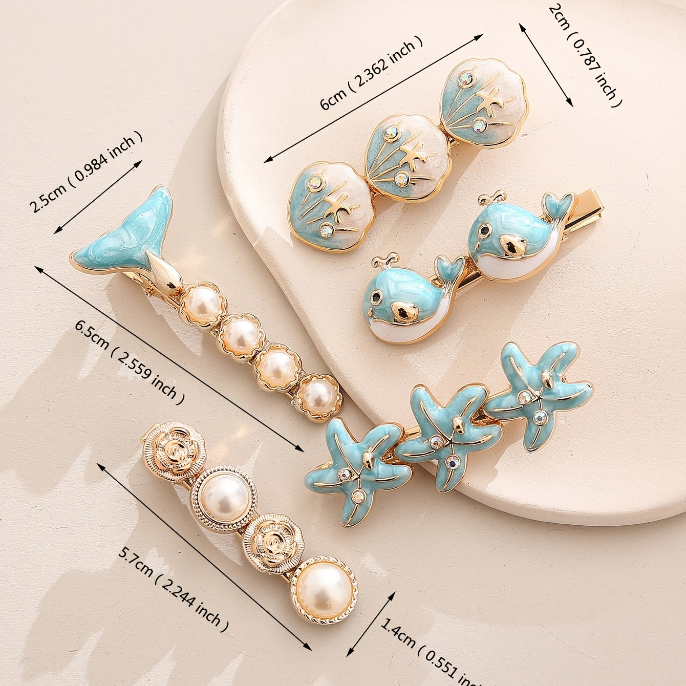 [Cartoon Hairpin For Women] Beach Starfish Shell Cartoon Hairpin Original Fashion Handmade Metal Hairpin Hair Accessories For Women