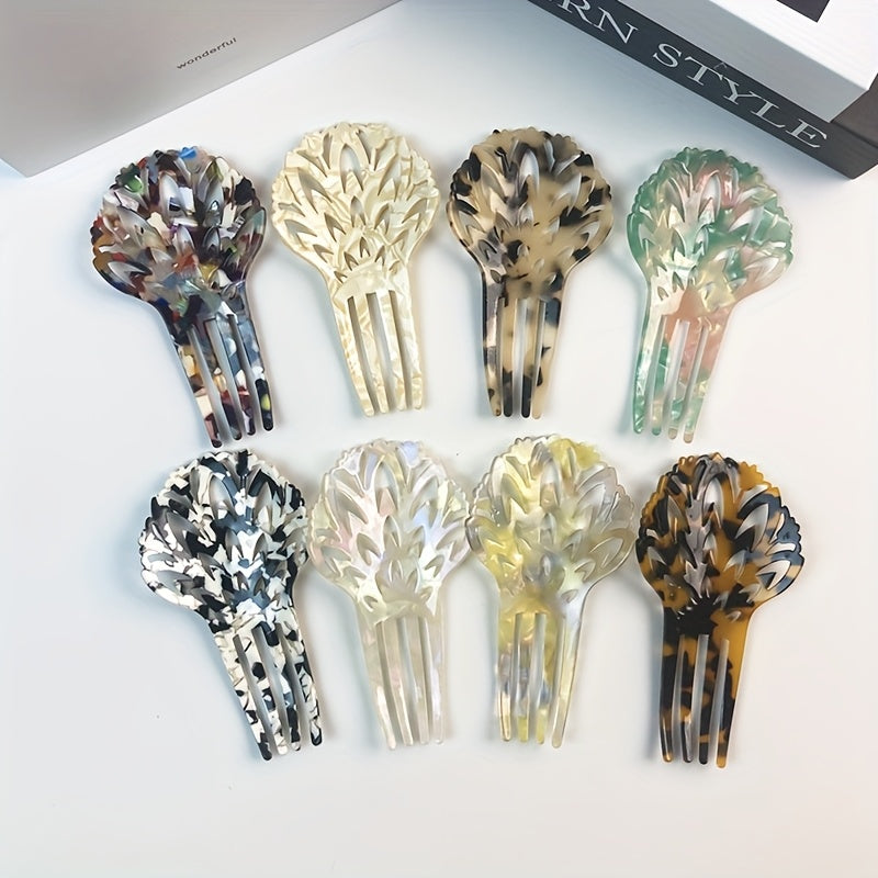 8pcs Set of Acetate Leopard Print Four-Prong Hairpins, Creative Chinese Style Hanfu Costume Accessories, Elegant Head Combs and Hairpins