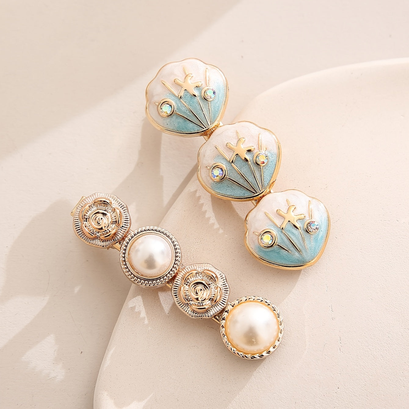 [Cartoon Hairpin For Women] Beach Starfish Shell Cartoon Hairpin Original Fashion Handmade Metal Hairpin Hair Accessories For Women