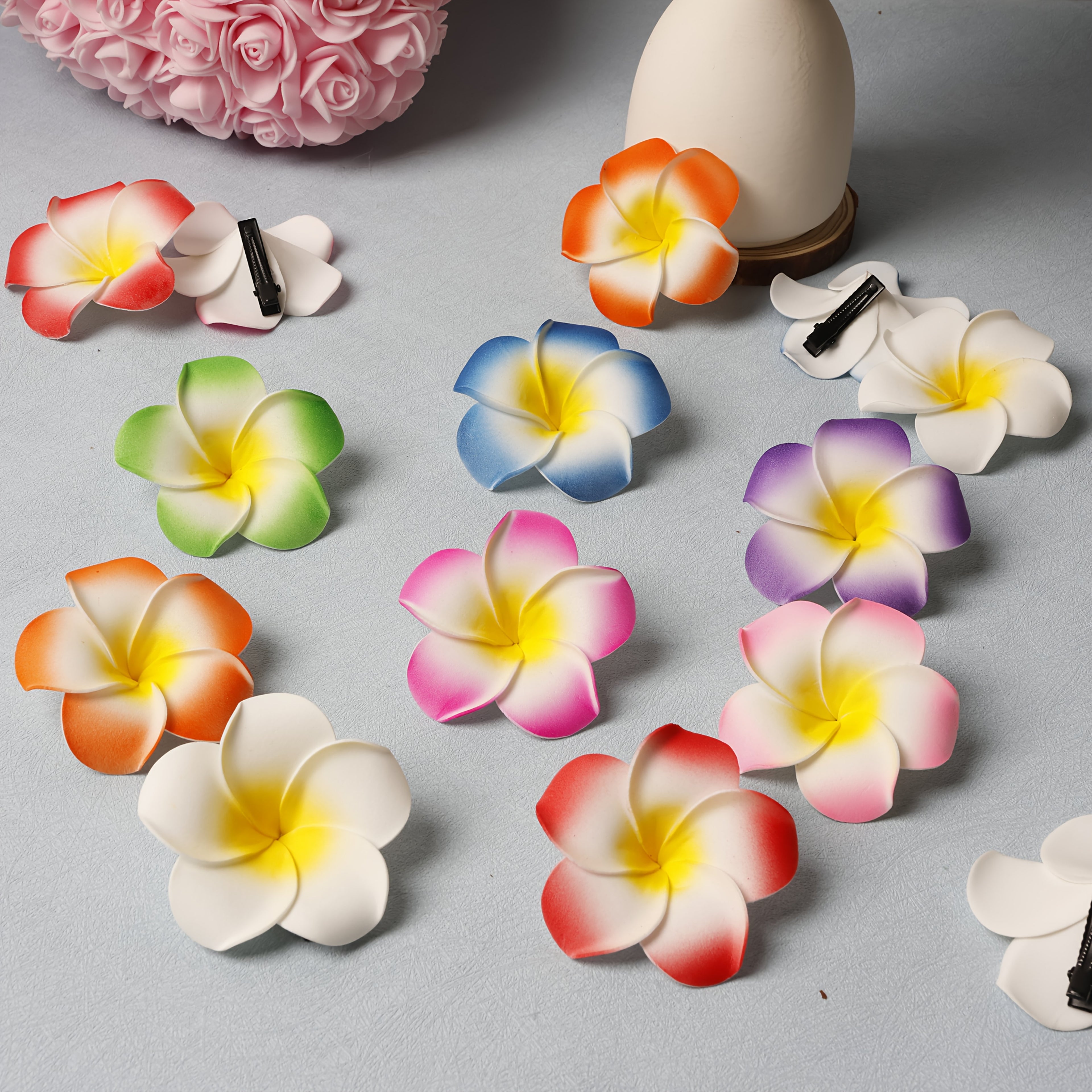 [Bohemian Hair Clips] 16-Pack Colorful Bohemian Style Hawaiian Floral Hair Clips, PVC Flower Hairpins for Women and Girls | Beach Vacation Accessory, Valentine's Day Gift, Assorted Flower Shapes
