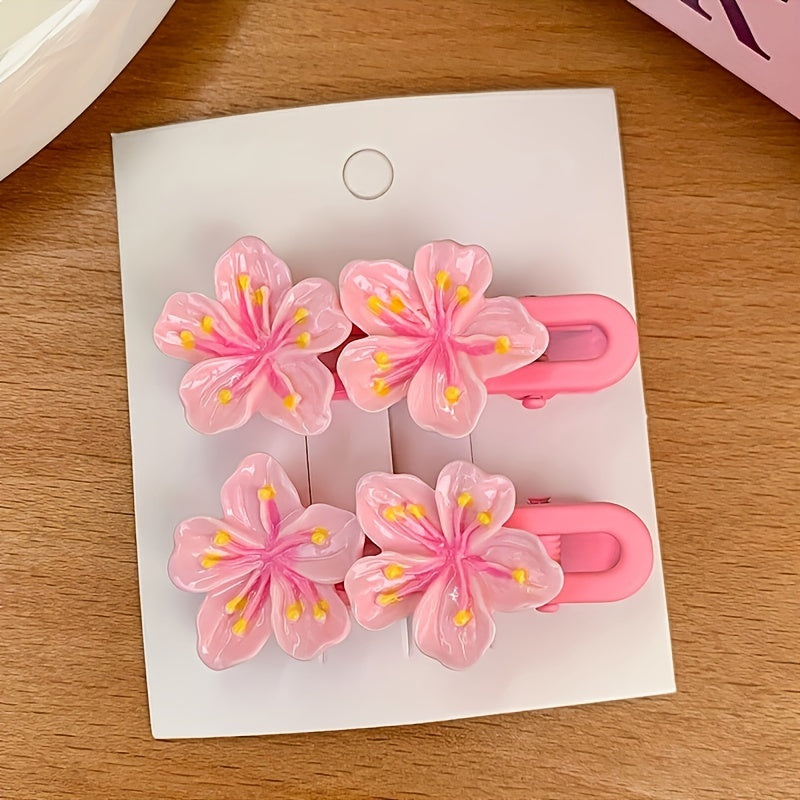 Women's Pink Cherry Blossom Hair Clip - Soft, Gentle, Wavy Edge Hair Ring, Headband, Hairpin for Daily Wear