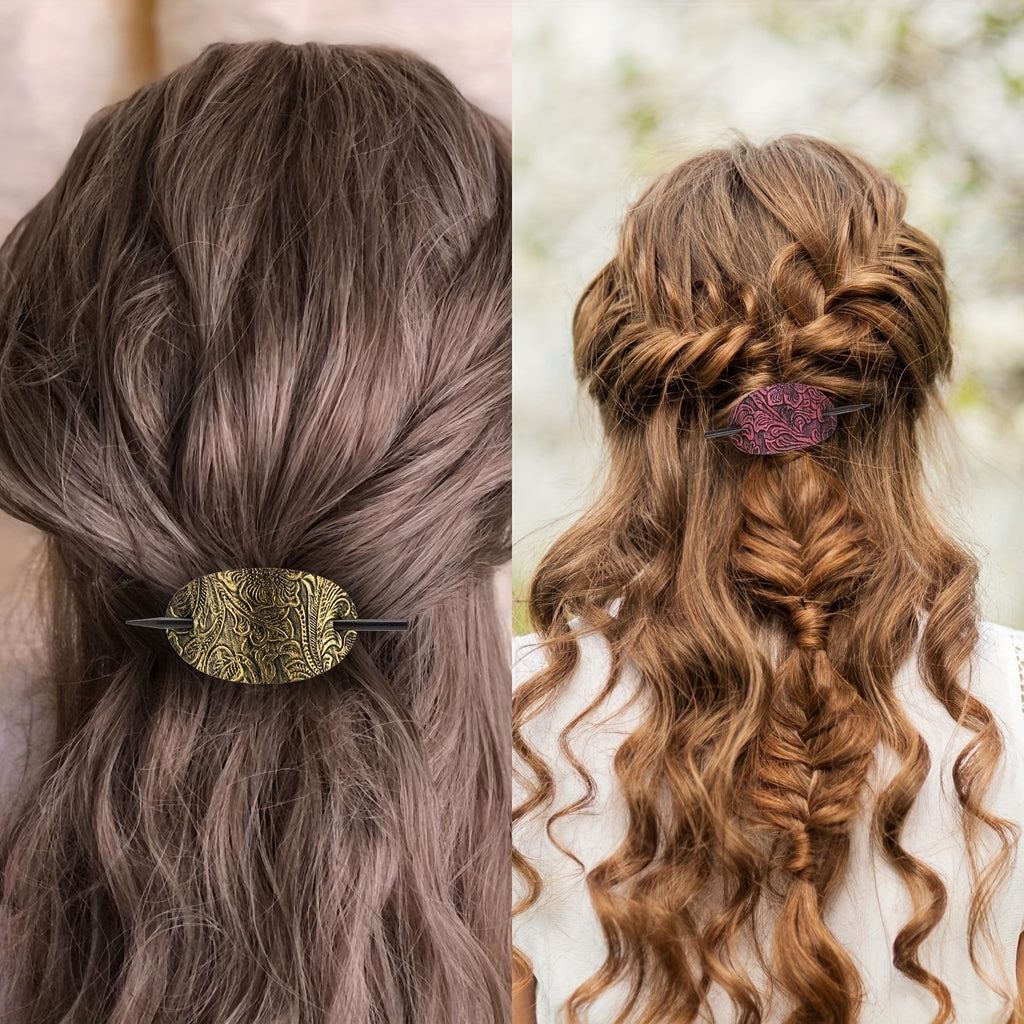 [10pcs Oval Hair Clips] 10pcs Vintage-Inspired Oval Hair Clips with Stick | Elegant Ponytail Holders and Hair Accessories for Women and Girls - Barrettes for Parties