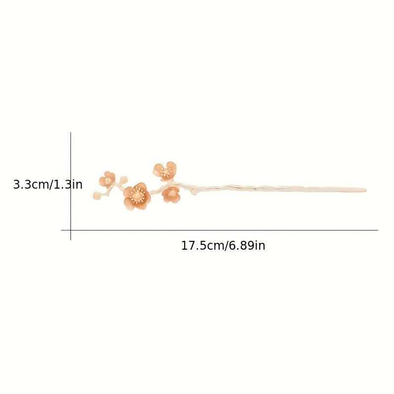 [1pc Elegant Hairpin] 1pc Elegant Cherry Blossom Hairpin | Japanese Alloy Metal Hair Clip with Pink Floral Design | Perfect for Women’s Updos, Hanfu Styling & Formal Occasions