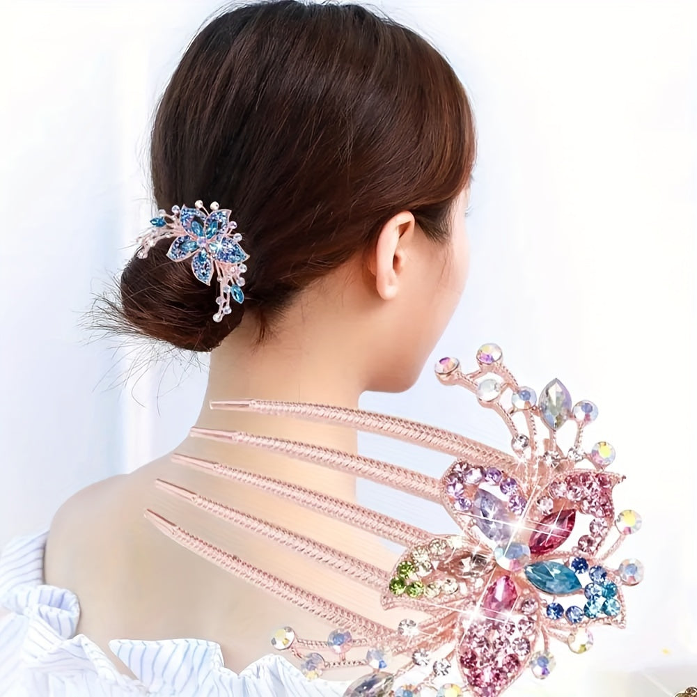4pcs/set New Retro Hair Clips, Fashion Rhinestone Plastic Shiny Hair Combs for Women's Hairstyle Accessories Gift Set