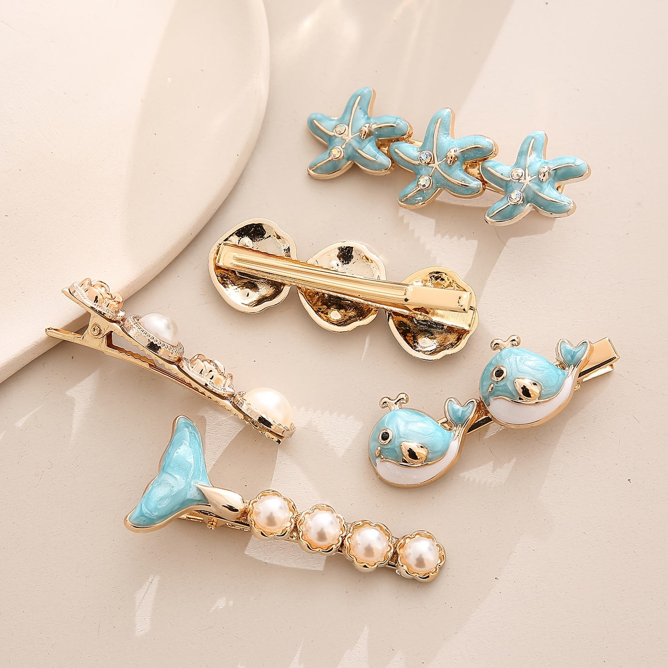 [Cartoon Hairpin For Women] Beach Starfish Shell Cartoon Hairpin Original Fashion Handmade Metal Hairpin Hair Accessories For Women