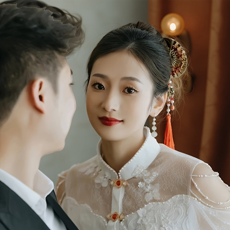 3pcs, High-end Chinese Hairpin, Featuring a Chinese Style, Bridal Braided Comb, Elegant Flower Fairy Hair Clip, Maifan Dress Accessories Hair Clip, Suitable for Various Occasions, Weddings, Gifts, Photography, Festivals, Party Clothing and Other Dress Up